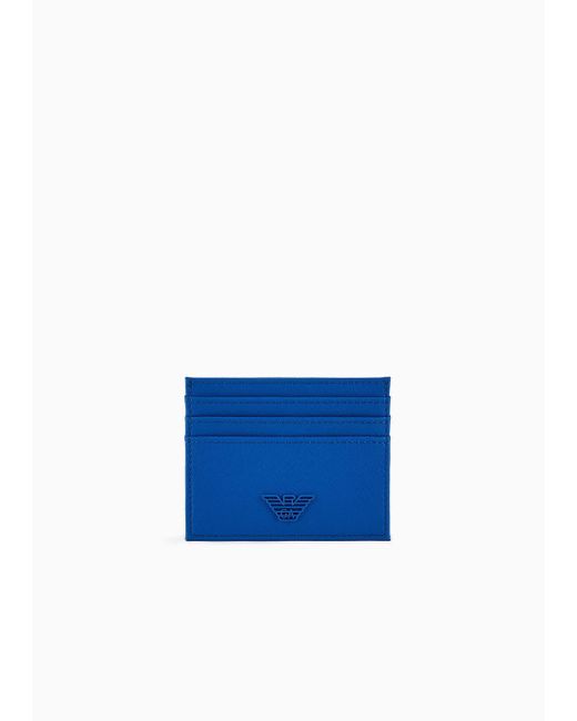 Emporio Armani Blue Asv Regenerated Saffiano Leather Card Holder With Rubberised Eagle for men