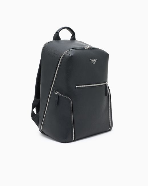 Sac À Dos Avec Plaquette Aigle Asv En Cuir Saffiano Régénéré Emporio Armani pour homme en coloris Black