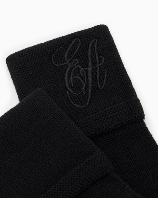 Guantes En Punto De Lana Con Logotipo De La Firma Ea Bordado Emporio Armani de color Black