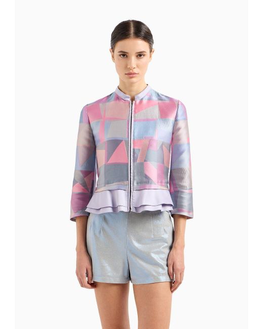 Emporio Armani Multicolor Jacke Mit Reißverschluss Aus Jacquard-stoff In Patchwork-optik