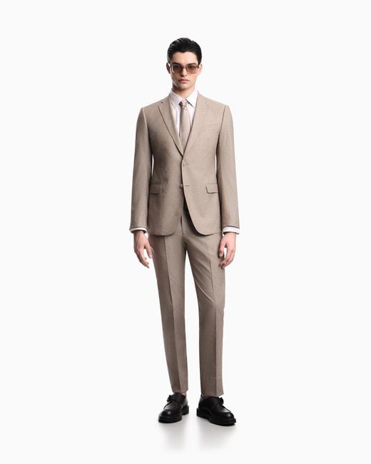 Emporio Armani Natural Light Wool Cloth Single-Breasted Suit With Printed Yarn for men