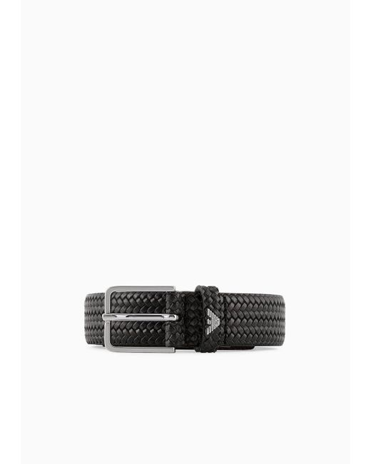 Emporio Armani White Leather Belt With Braided-effect Print for men