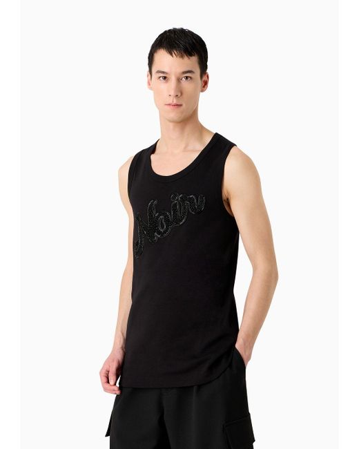 Emporio Armani Black Jersey Tank Top With Embroidered Noir Patch for men