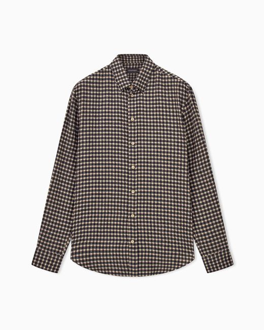 Emporio Armani Gray Long-Sleeve Micro-Check Flannel Shirt for men