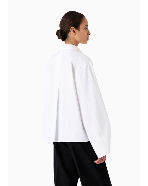 Emporio Armani White Oversized Shirt In Sanded Cotton With Kimono Sleeves