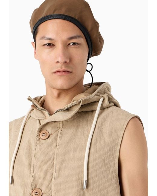 Emporio Armani Natural Sustainability Values Capsule Collection Garment-dyed Organic Ripstop Sleeveless Hooded Gilet for men