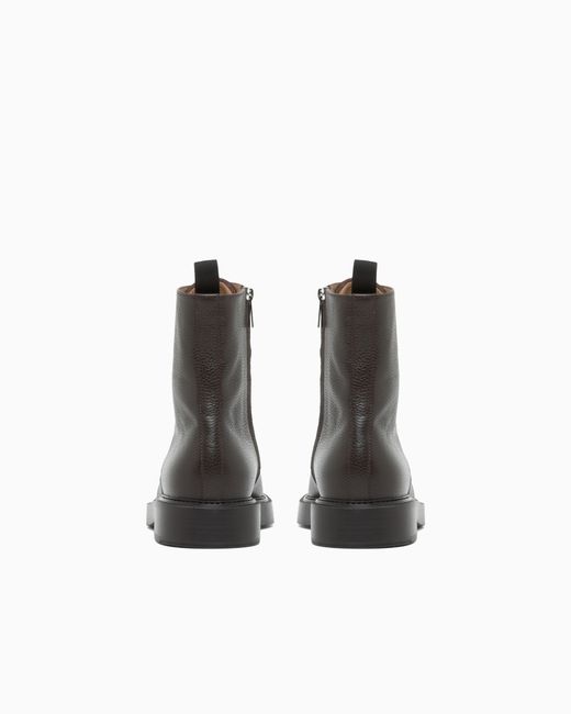Emporio Armani Black Pebbled Leather Lace-Up Ankle Boots With Side Zipper for men