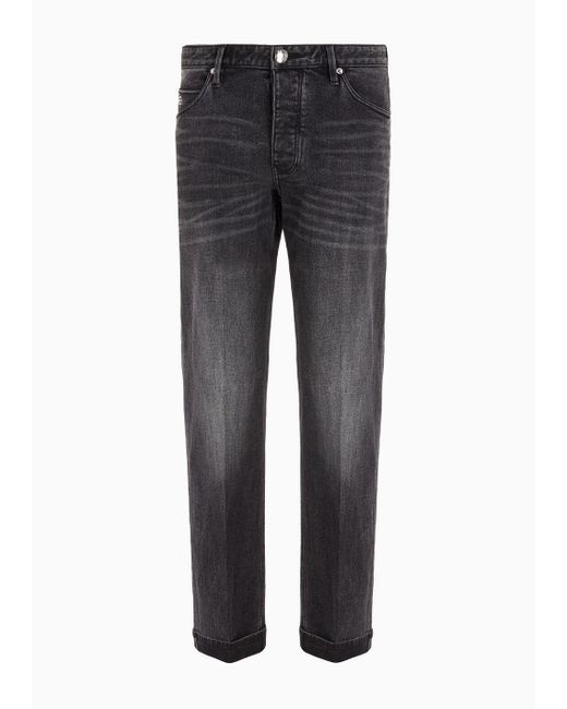 Emporio Armani Gray J69 Denim Lab Loose-fit Vintage-effect Selvedge Denim Jeans for men