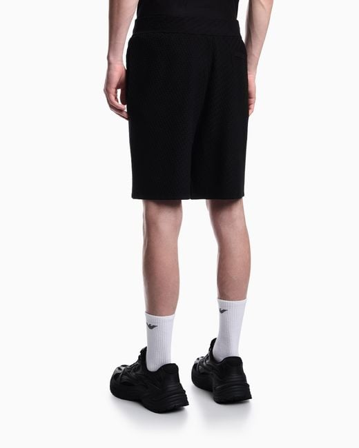 Emporio Armani Black Viscose Knit Bermuda Shorts With Raised Stitch Design for men
