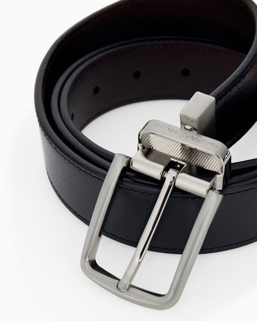 Emporio Armani White Smooth Leather Tongue Belt With An Engraved Metal Buckle for men