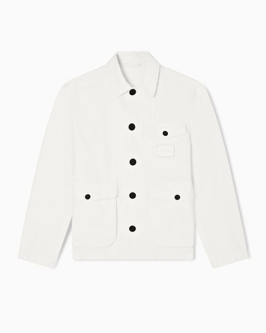 Emporio Armani White Denim-Effect Twill Jacket With Logo Patch for men