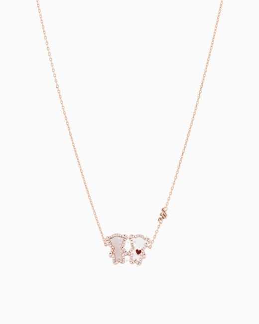 Emporio Armani White Rose-Tone Brass Id Necklace