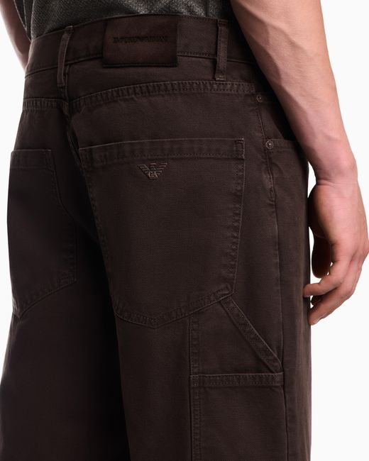 Emporio Armani Brown Oversized Cotton Workwear Trousers With Utility Pockets for men