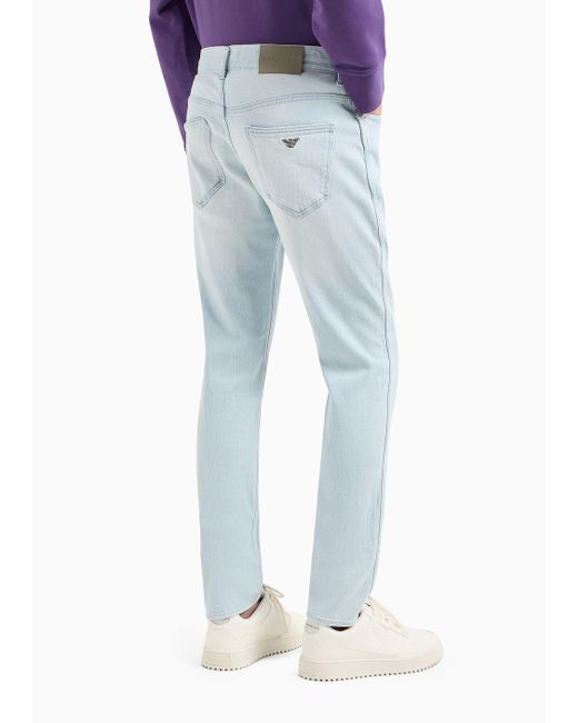 Emporio Armani Blue J16 Slim-fit Bleached Denim Jeans for men