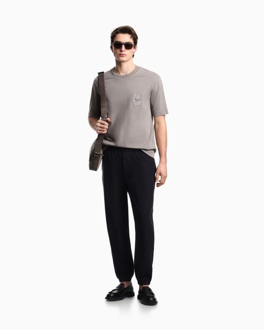 Emporio Armani Gray Heavy Jersey T-Shirt With Shield Embroidery for men