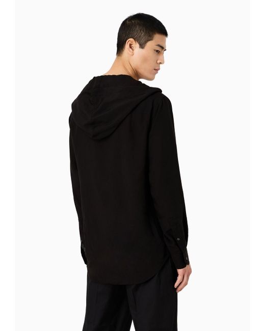 Emporio Armani Black Asv Lyocell Comfort-fit Hooded Shirt for men