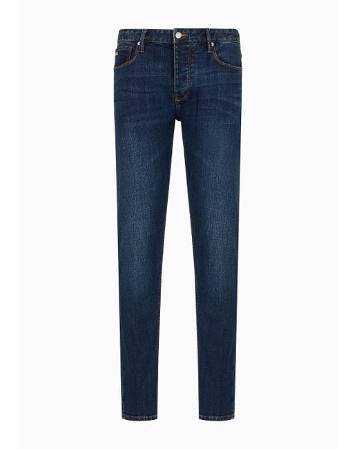 Emporio Armani J75 Slim Fit Jeans Aus Verwaschenem, Elastischem Denim in Blue für Herren