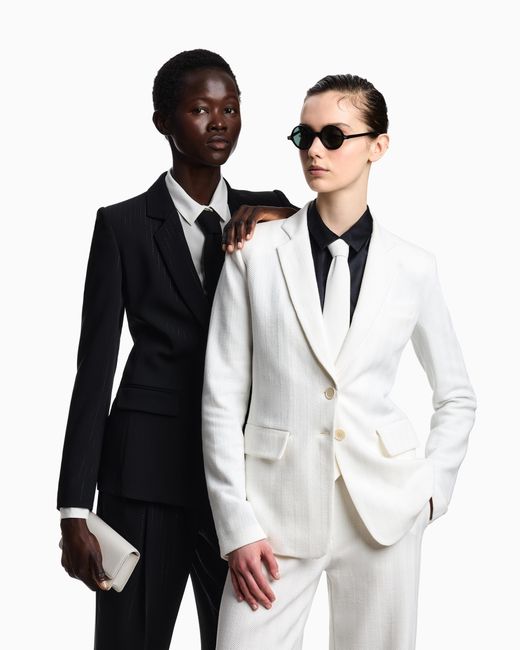 Emporio Armani Blue Single-Breasted Jacket With A Lurex Pinstriped Motif