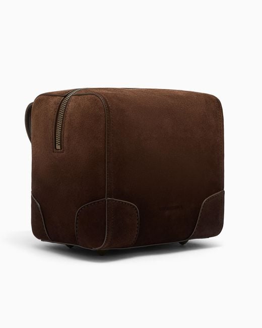 Emporio Armani Brown Suede Bowling Bag With Shoulder Strap for men