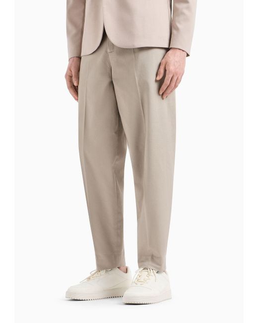 Emporio Armani Natural Cotton Twill Wide Trousers With Pleat for men