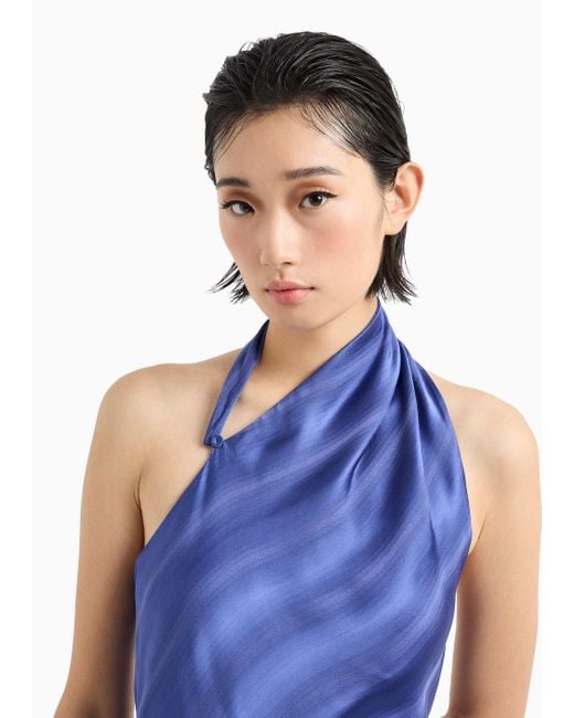Emporio Armani Blue One-shoulder-kleid Aus Jacquard-viskose Mit Diagonalem Muster Und Schattierungseffekt