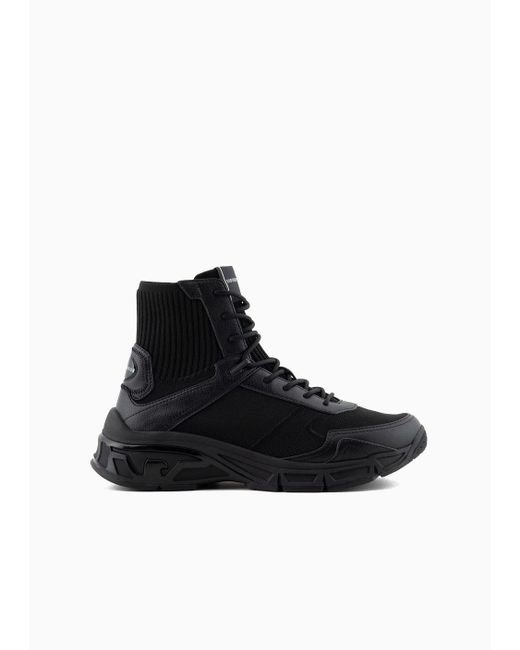 Sneakers High-top In Nylon Con Dettaglio In Maglia di Emporio Armani in Black da Uomo
