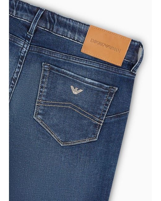 Emporio Armani Blue J23 Mid-rise, Super-skinny Jeans In A Worn-look Denim