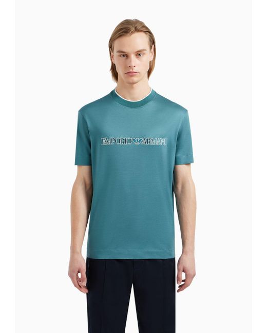 Emporio Armani Blue Lyocell-blend Jersey T-shirt With Asv Logo Raised Embroidery for men