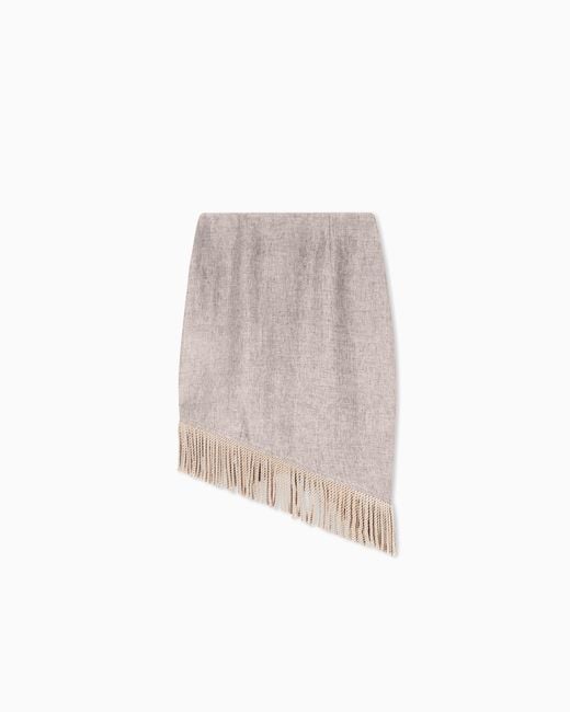 Emporio Armani Gray Heavy Linen Canvas Midi Skirt