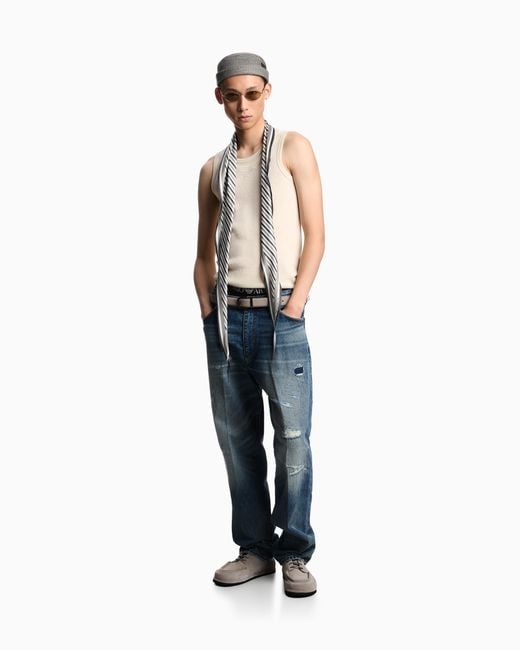 Emporio Armani Blue J22 Regular-Fit, Stone-Washed Denim Jeans With Rips for men