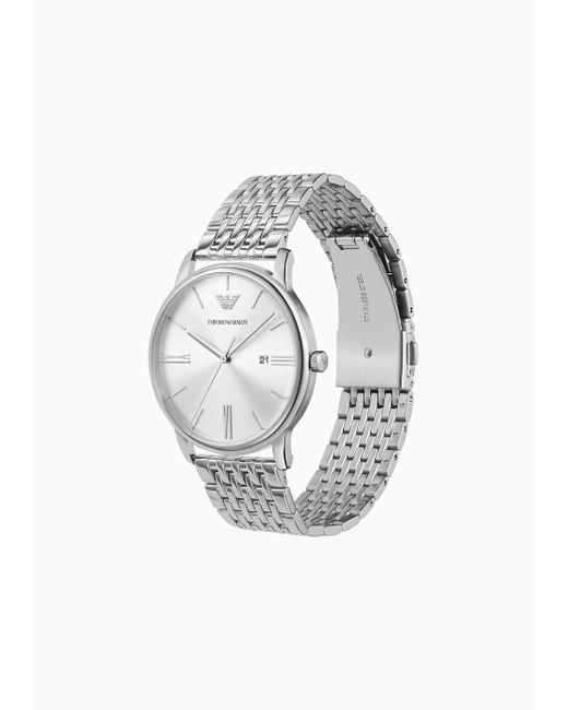 Emporio Armani White Three-hand Date Stainless Steel Watch for men