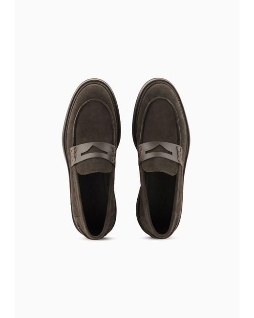 Emporio Armani White Crust Leather Loafers for men