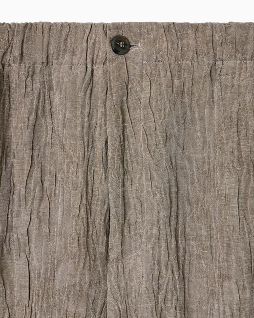 Emporio Armani Gray Cold-Dyed Bark-Look Jacquard Linen Blend Trousers for men