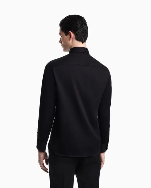 Emporio Armani Blue Stretch Pima Cotton Shirt for men
