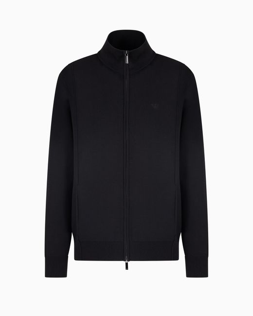 Emporio Armani Black Plain-Knit Full-Zip Cardigan for men