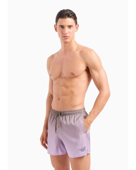 Bañador Modelo Pantalón Corto De Tejido Iridiscente Estampado Emporio Armani de hombre de color Purple