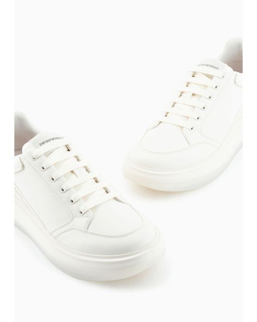 Emporio Armani White Leather Sneakers With Side Logo for men