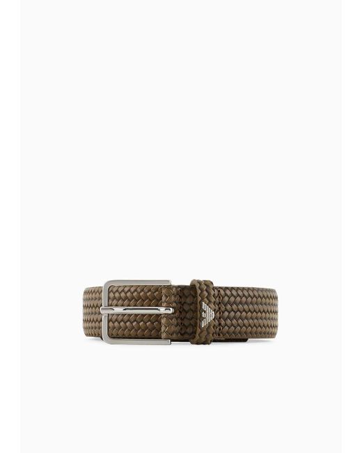 Emporio Armani White Leather Belt With Braided-effect Print for men