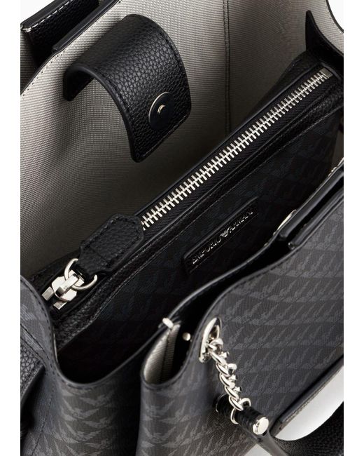 Emporio Armani Black All-over Eagle Handbag With Eagle Charm
