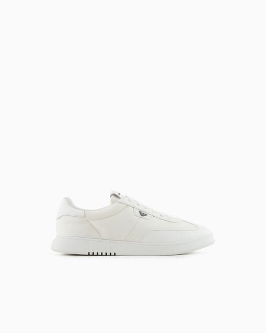 Emporio Armani White Nylon Sneakers With Leather Details for men
