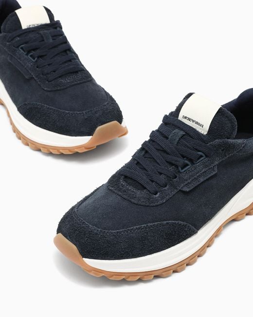 Emporio Armani Blue Eagle Club Capsule Collection Suede Sneakers for men