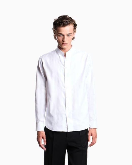 Emporio Armani White Armure Cotton Shirt With Guru Collar for men