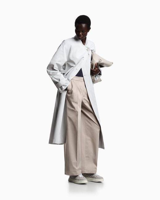Emporio Armani Natural Brushed Cotton Trousers With Pleats