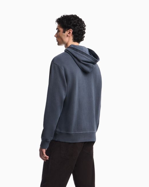 Emporio Armani Blue Garment-Dyed Jersey Hoodie Boteh Capsule for men