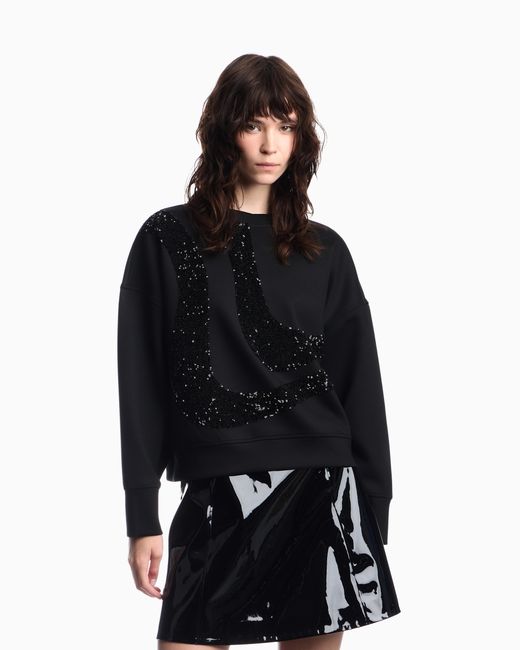 Emporio Armani Black Crew-Neck Scuba Sweatshirt With Abstract Sequin Design