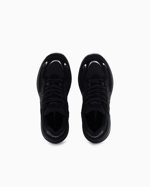Emporio Armani Black Mesh Sneakers With Suede Details And An Eagle Logo