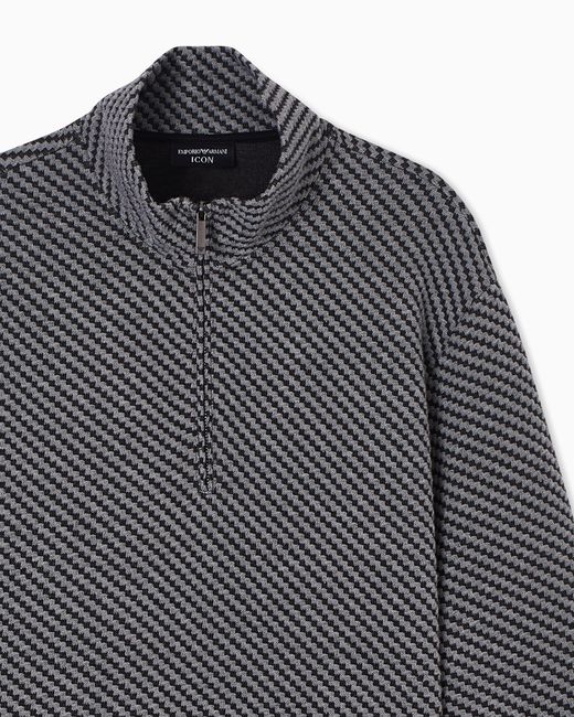 Emporio Armani Gray Icon Jacquard Jersey Partial-Zip Pullover for men