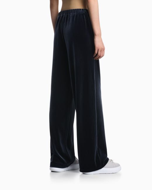 Emporio Armani Blue Wide-Leg Stretch Chenille Trousers With Side Pockets