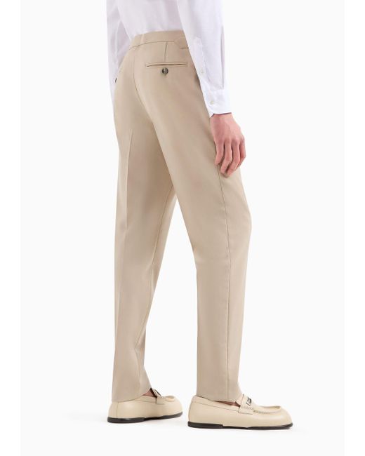 Emporio Armani Trousers With A Side Strap In Natural Stretch Tropical Light Wool for men