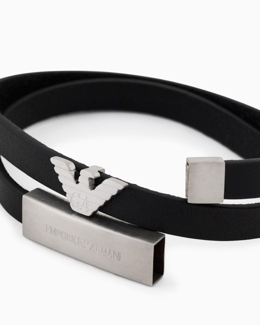 Emporio Armani Black Tone Leather Id Bracelet for men